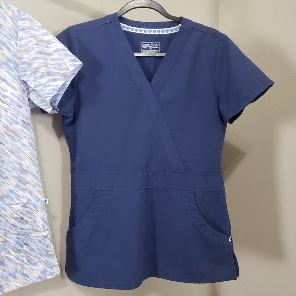 Nurse Mates Ceil Blue Watercolor Print Navy Blue Scrub Tops (2) Small - Picture 3 of 11